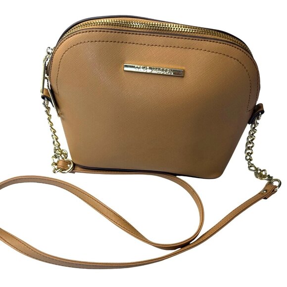 Steve Madden Tan Saffiano Dome Crossbody Bag With Chain Strap & Gold Accents - Picture 1 of 15